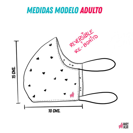 Cubreboca Tricapa Polka Azul / Fucsia - Adulto - MaryAchi