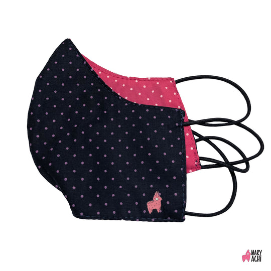 Cubreboca Tricapa Polka Azul / Fucsia - Adulto - MaryAchi