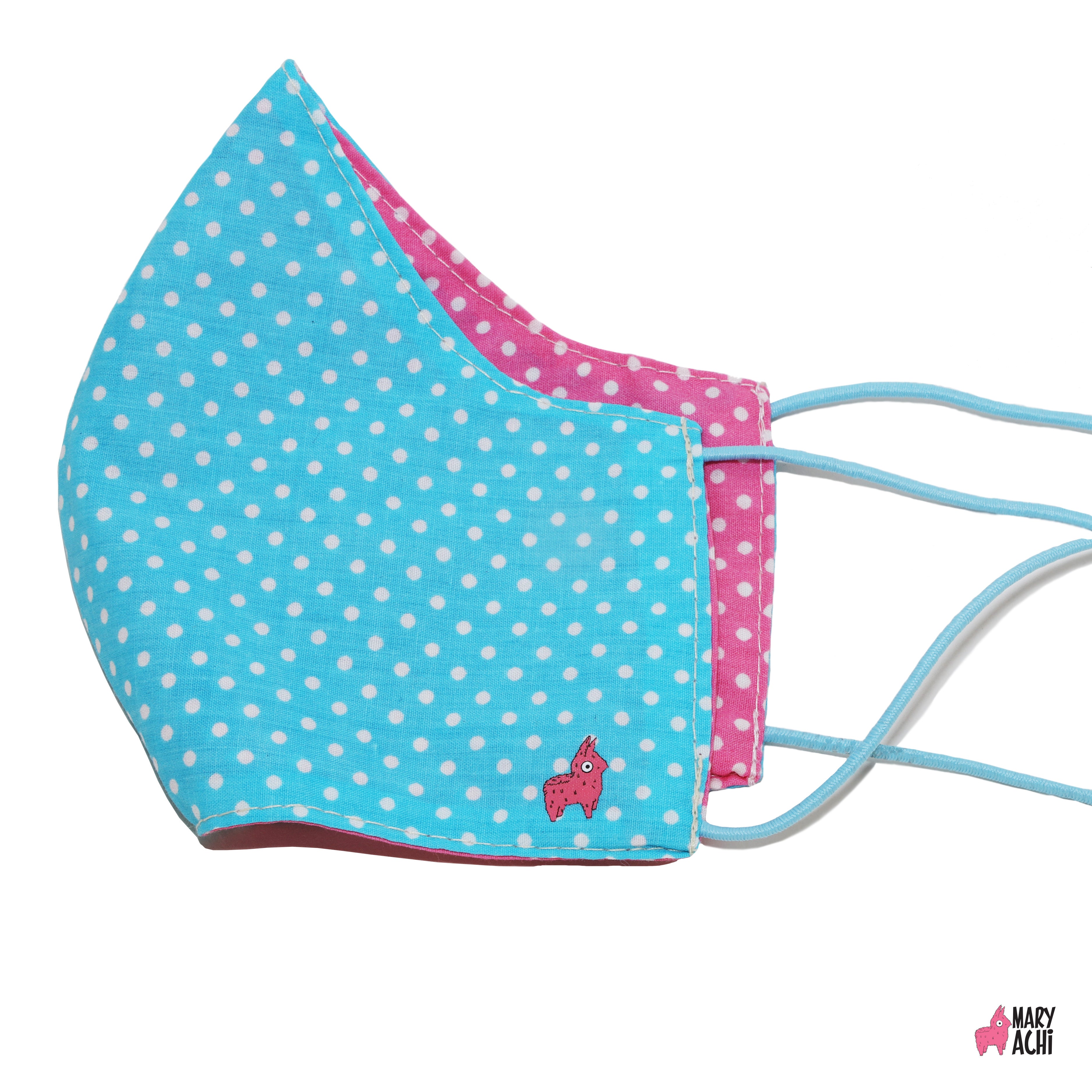 Cubreboca Tricapa Azul con Rosa o Blanco - Adulto - MaryAchi